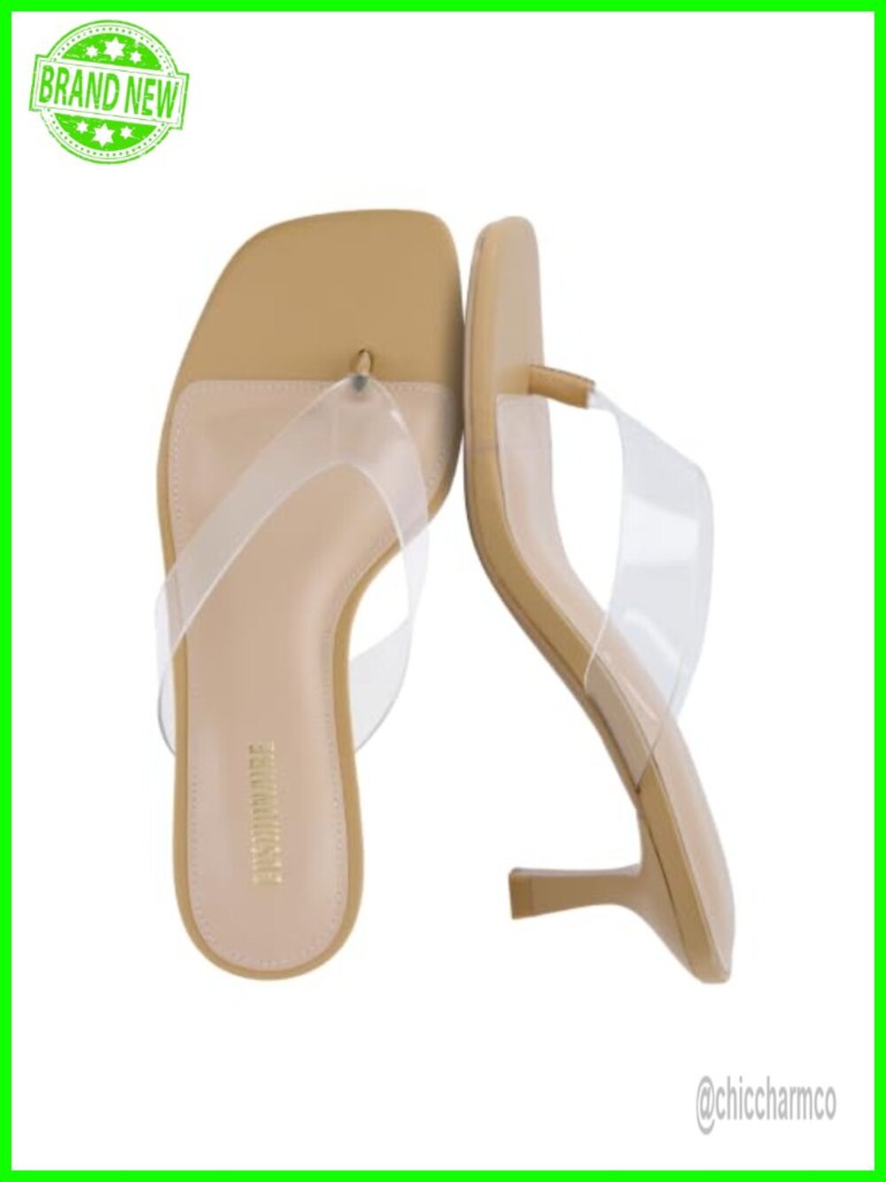 Square Toe Kitten Heel Sandals, Clear Strap Flip Flop Heels, Memory Foam Women